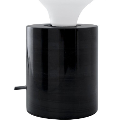 Candeeiro de mesa com base preta cilíndrica e cúpula branca