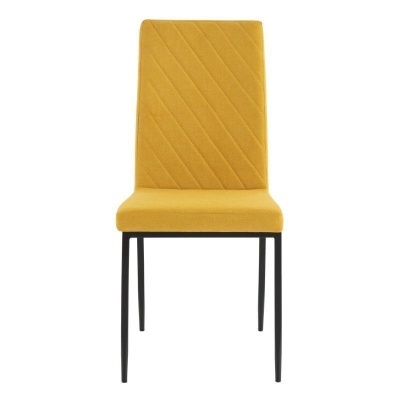 Cadeira amarela estofada com pernas pretas finas