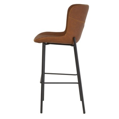 Banco alto castanho em pele com estrutura preta