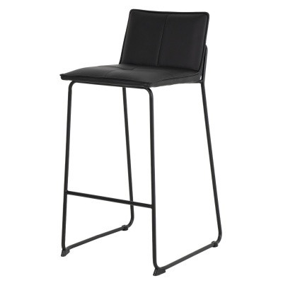 Banco alto preto com estrutura metálica e assento estofado