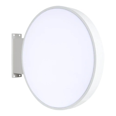 Placa redonda branca com suporte de metal para fixação