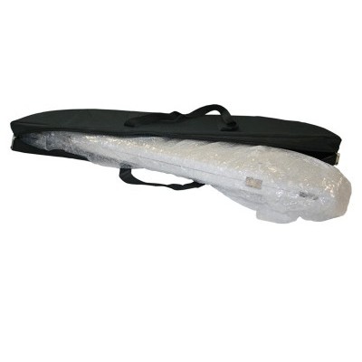 Capa preta para guitarra com guitarra embrulhada em plástico bolha