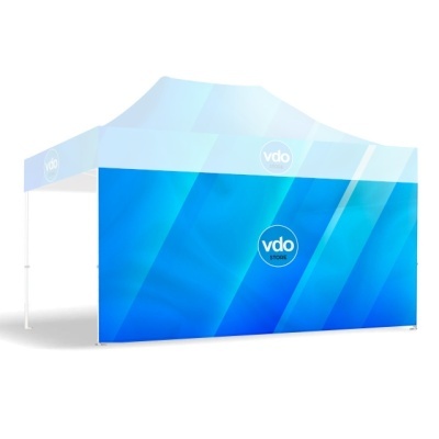 Tenda dobrável azul com logo 'vdo'