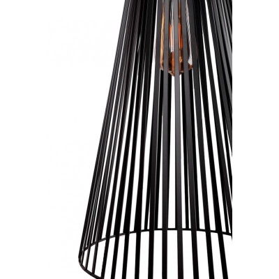 Candeeiro de teto suspenso com estrutura metálica preta em forma de gaiola