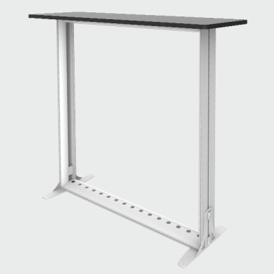 Mesa ajustável em madeira e metal com base branca