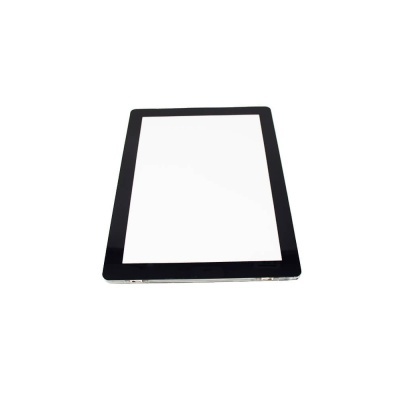 Tablet preto com ecrã branco em fundo branco