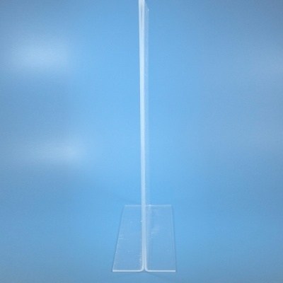 Suporte transparente em acrílico com base retangular e haste vertical