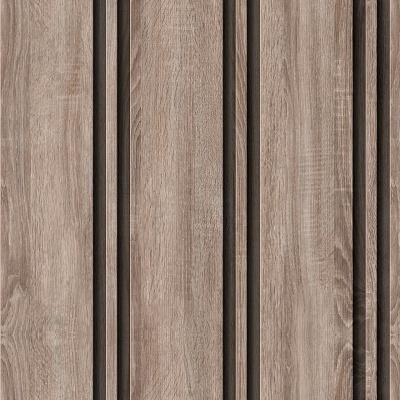 Painéis de madeira clara com linhas verticais em relevo