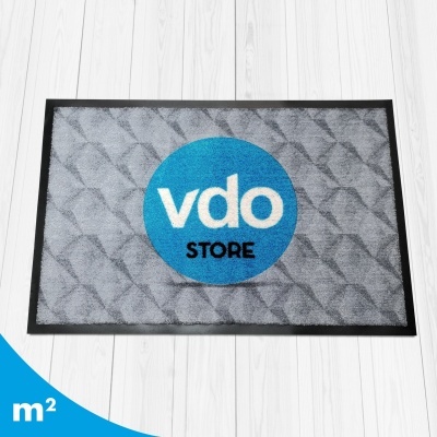 Tapete cinza com logótipo azul e textos vdo STORE