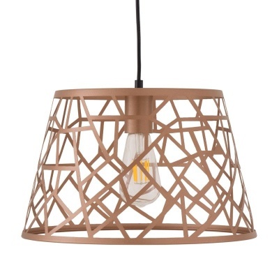 Candeeiro de teto castanho com design geométrico aberto e lâmpada visível