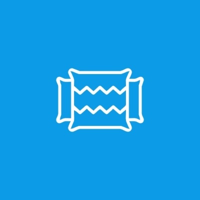 Ícone branco de pacote de batatas fritas sobre fundo azul