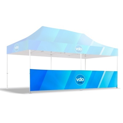 Tenda azul destacável com texto branco 'vdo store'