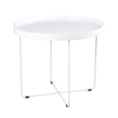 Mesa de centro redonda branca com base metálica