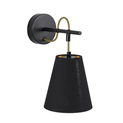 Aplique de parede preto e dourado com cúpula de tecido preta