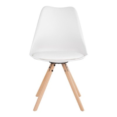 Cadeira branca moderna com pernas de madeira clara