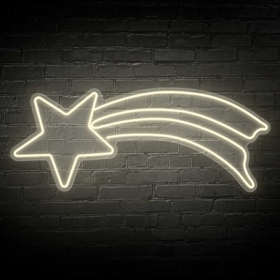 Neon em forma de estrela cadente com luz branca
