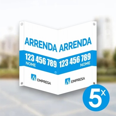 Placa de arrendamento em formato V com texto e números de contacto