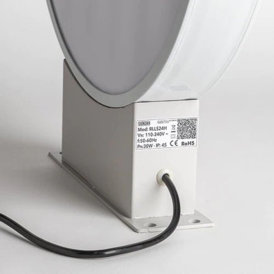 Imã redondo branco com suporte metálico e etiqueta com especificações