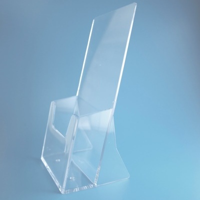 Suporte transparente para telemóvel em acrílico com base triangular