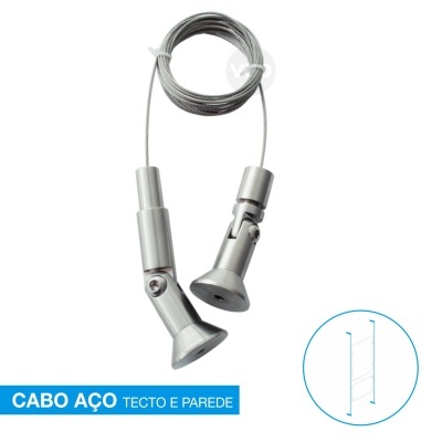 Cabo de aço metálico com terminais em metal prateado para teto e parede