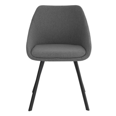 Cadeira moderna estofada cinza com pernas pretas de metal