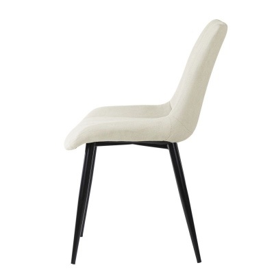 Cadeira estofada bege com pernas metálicas pretas