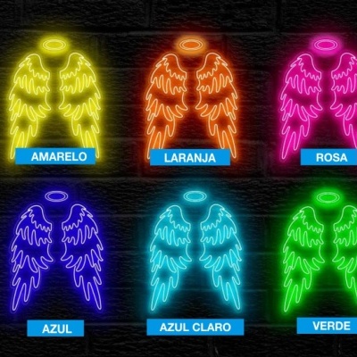 Padrões de asas de anjo iluminadas em várias cores com etiquetas