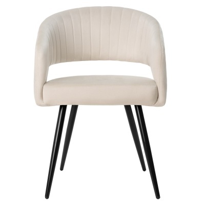 Cadeira bege estofada com pernas pretas finas