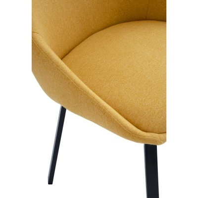 Cadeira amarela mostarda estofada com pernas pretas