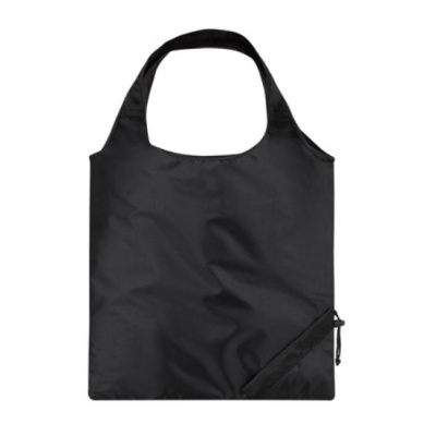 Saco reutilizável preto em tecido sintético com pega e fecho