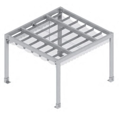 estrutura metálica quadrada cinzenta com quatro pés e suportes transversais