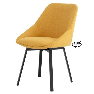 cadeira estofada amarela com pernas pretas e rotação 180 graus