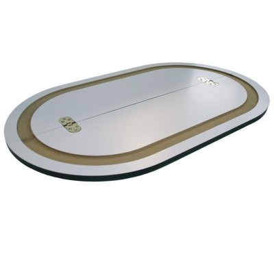 Mesa de poker oval cinza com borda dourada e estrutura preta