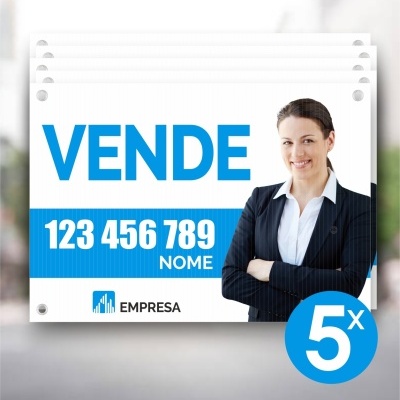 Cartaz publicitário com a palavra VENDE e telefone 123 456 789