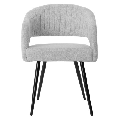 Cadeira estofada cinzenta com pernas de metal pretas