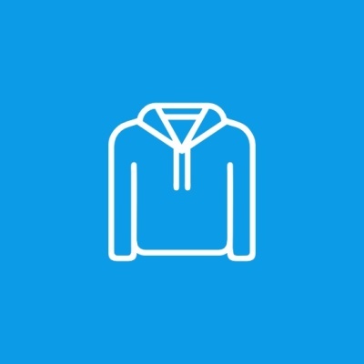 Ícone branco de casaco com capuz em fundo azul