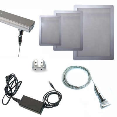 painéis de luz LED quadrados cinzentos com cabos e suporte