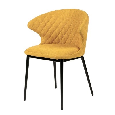 Cadeira amarela acolchoada com pernas metálicas pretas
