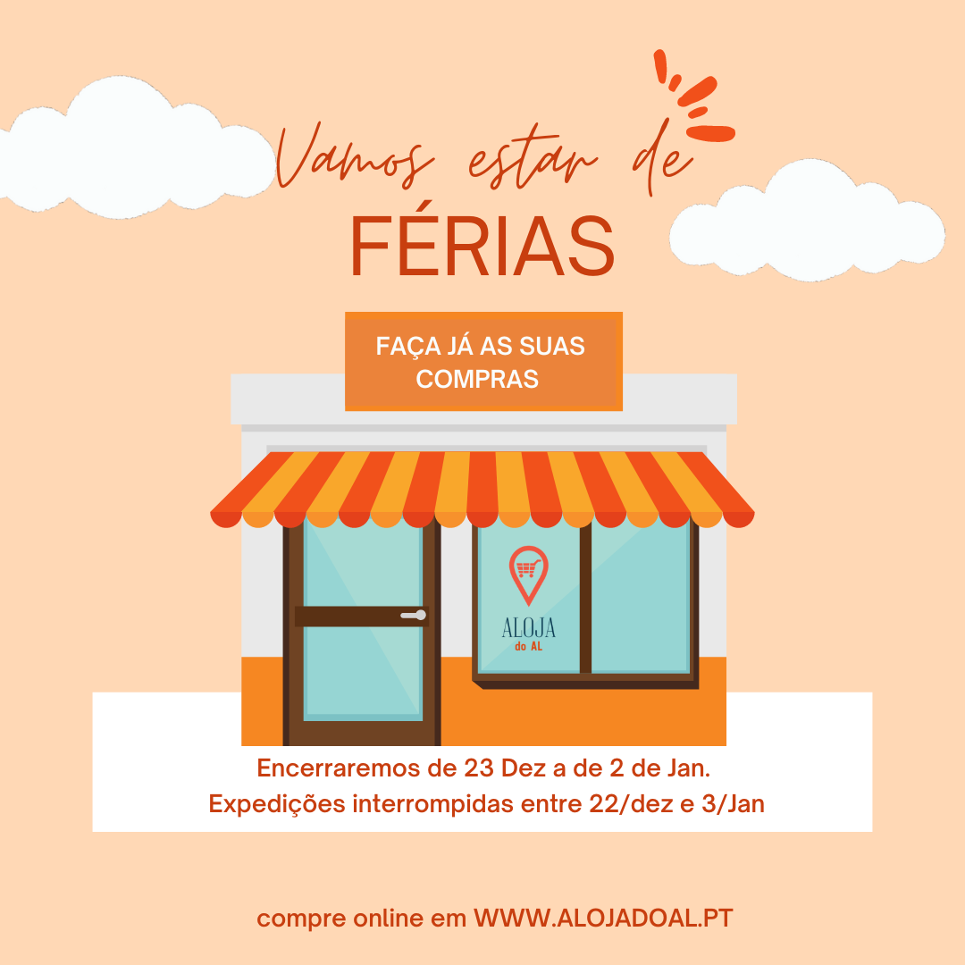 Anúncio de férias e encerramento temporário de loja com elementos gráficos em tons de laranja