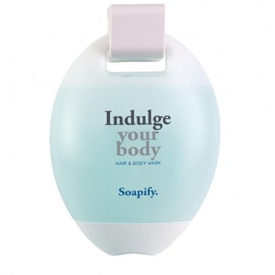 Gel para cabelo e corpo em embalagem oval azul claro com tampa branca