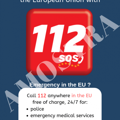 Cartaz informativo sobre o número de emergência 112 na União Europeia