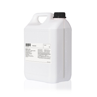 Frasco plástico branco com tampa preta e rótulo branco com texto