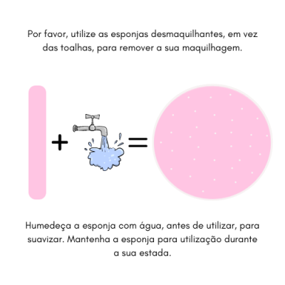 Instruções para usar esponja desmaquilhante rosa com água