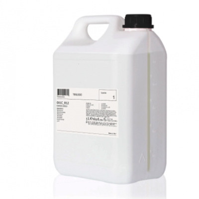 Recipiente plástico branco translúcido 5 litros com etiqueta e tampa preta