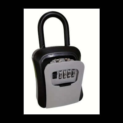 Cadeado preto e cinza com combinação numérica de 4 dígitos e tampa protetora cinza