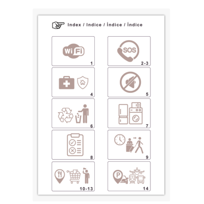 Índice com ícones e números em papel branco