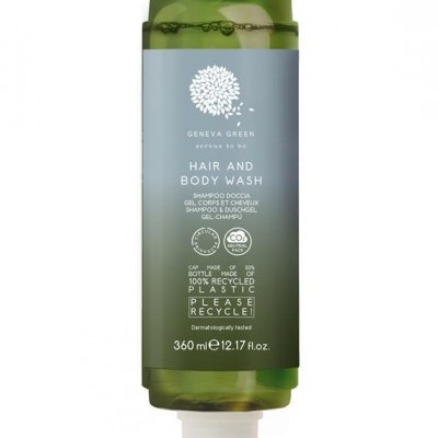 Frasco verde transparente de shampoo e gel de banho Geneva Green