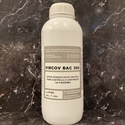 Frasco branco de Vircov Bac 360 sobre superfície de mármore escura