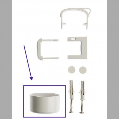 Peças brancas para montagem com parafusos e buchas, destacando peça cilíndrica