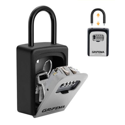 cadeado de segurança cinza e preto com código de combinação GRIFEMA